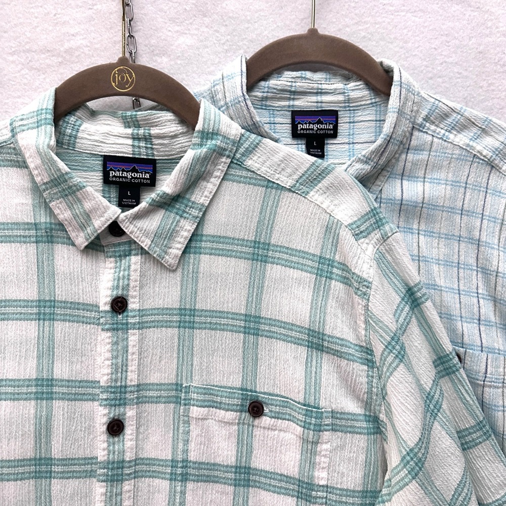 Patagonia Set of 2 Mens L A/C Plaid Organic Cotton Shirt Guaze 52921